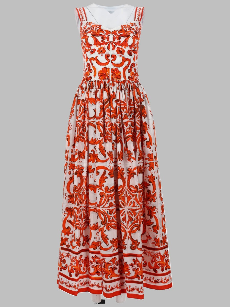 Long Poplin Dress Orange Cotton