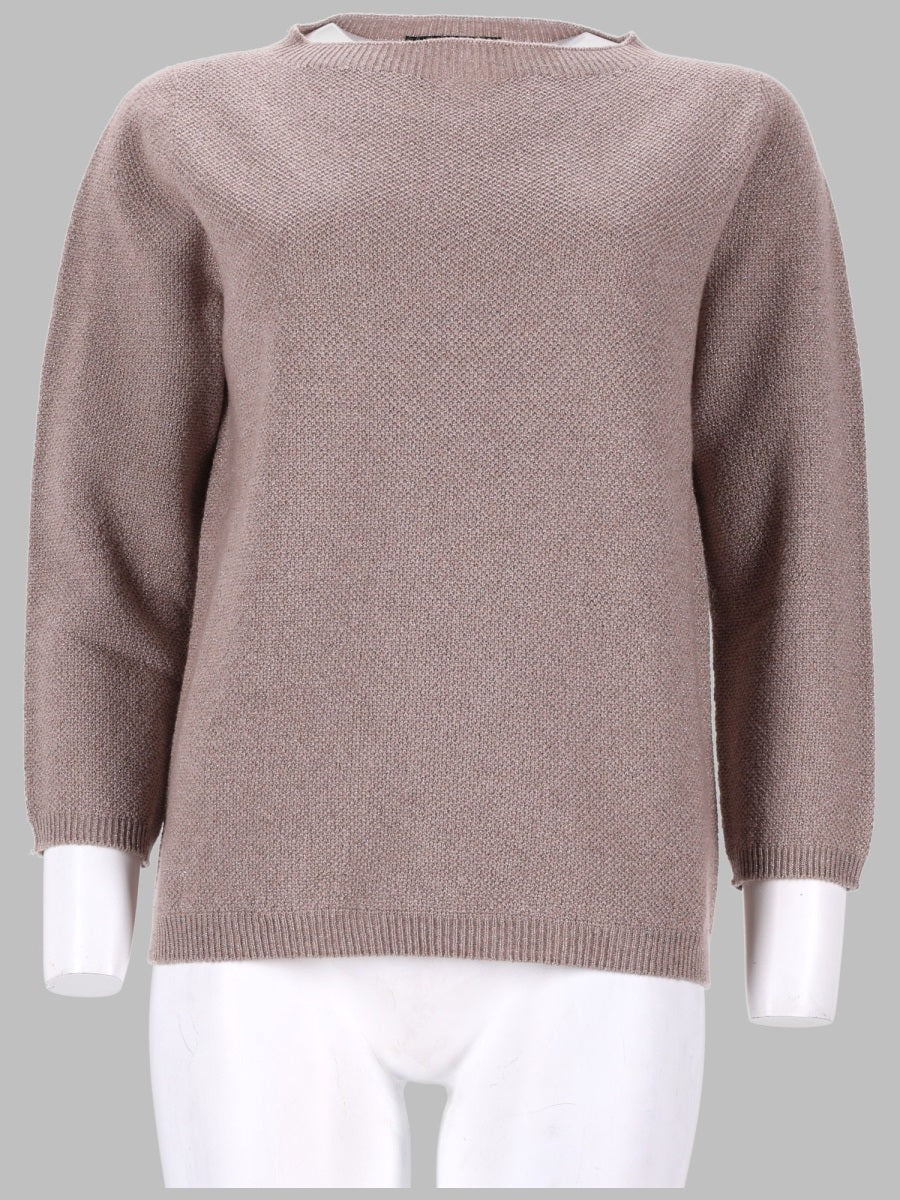 Knit Jumper With Lurex, Beige Virgin Wool Jumpers