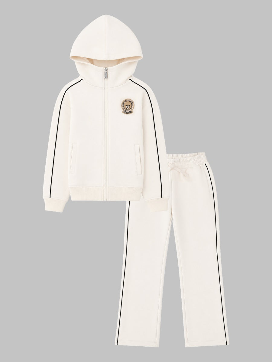 Hooded Tracksuit Ivory Cotton Polyester Elastane Track Pants