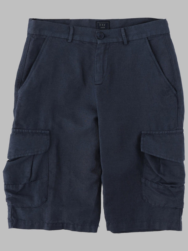 Bermuda Shorts Blue Linen Blend Cotton