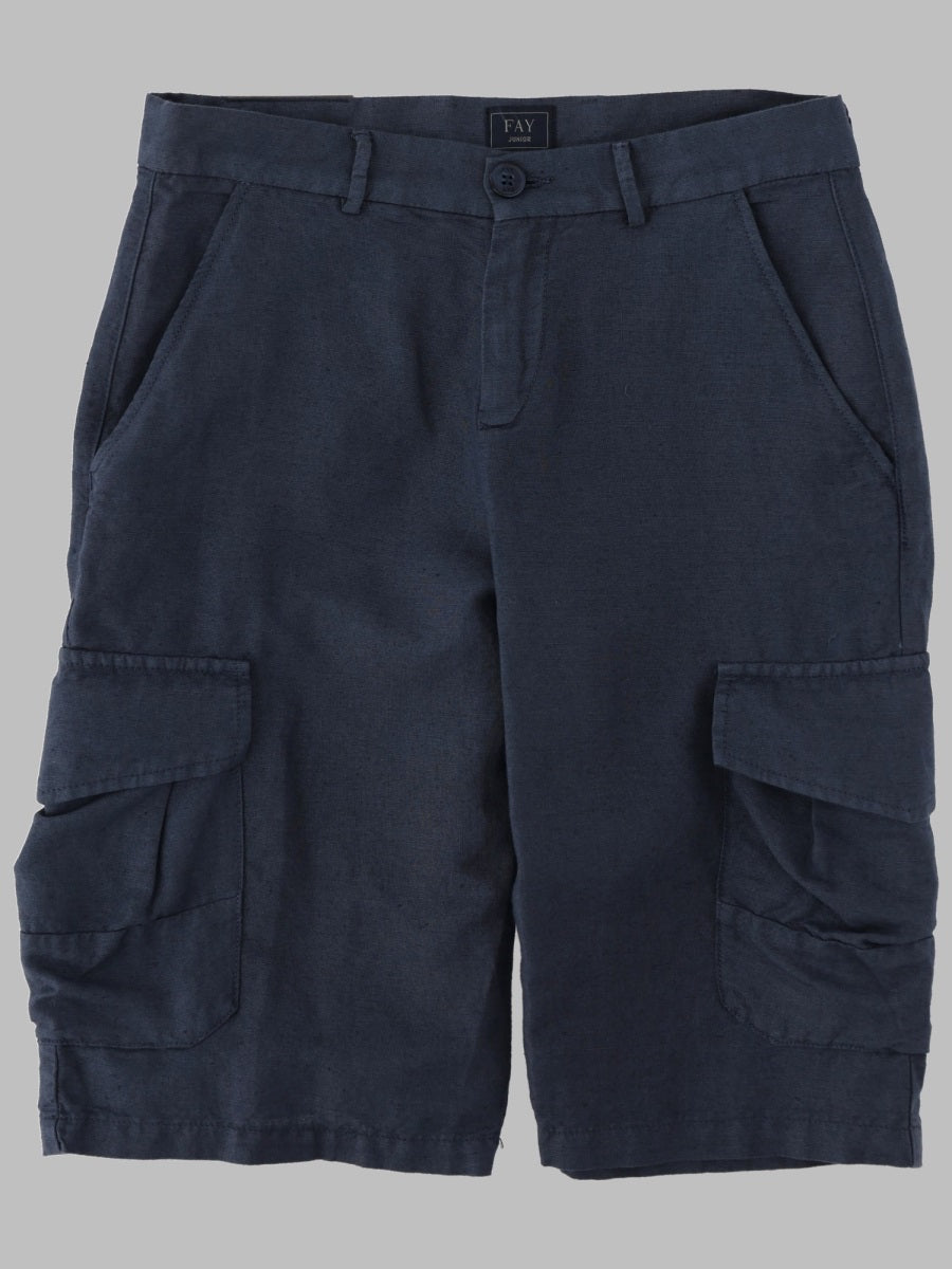 Bermuda Shorts Blue Linen Blend Cotton
