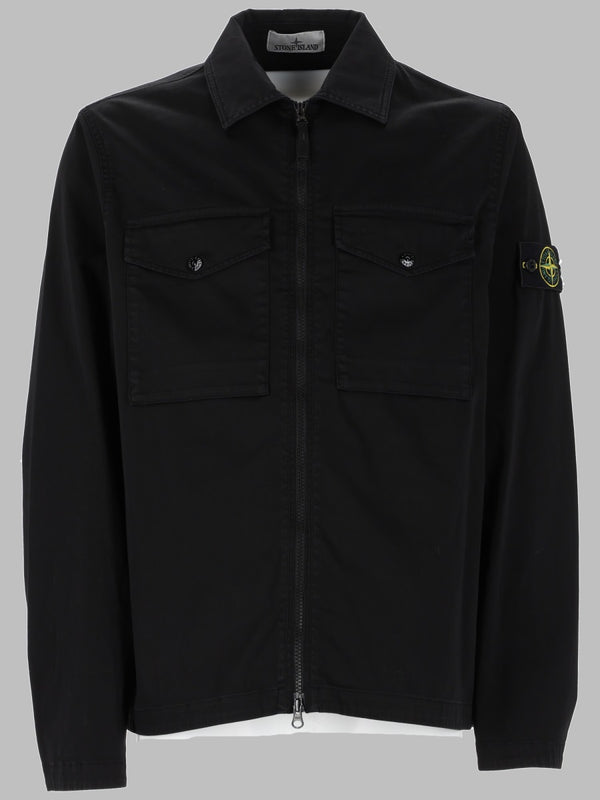 Overshirt With Zip And Chest Pockets — Black Cotton Shirt