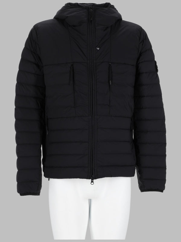 Hooded Puffer Jacket Black Polyamide Elastane