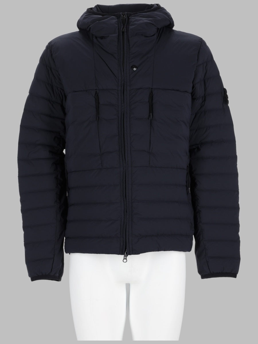 Hooded Jacket Blue Polyamide Elastane