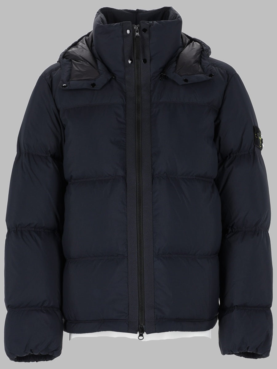 Puffer Jacket Ripstop Removable Hood Blue Polyamide Trench & Raincoats