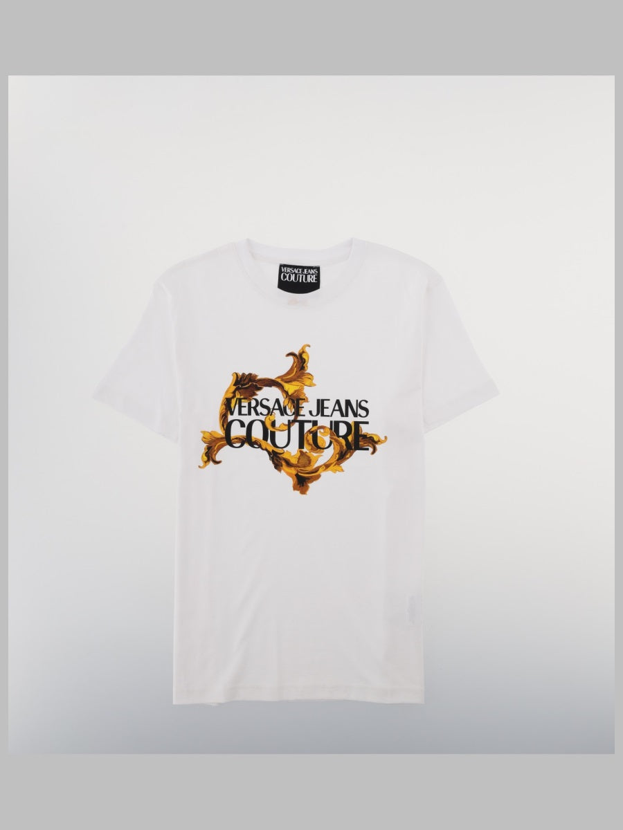 T-Shirt With Baroque Logo — White Cotton T-shirts