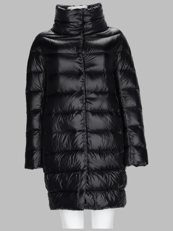 Long Quilted Down Jacket Black Polyamide Trench & Raincoats