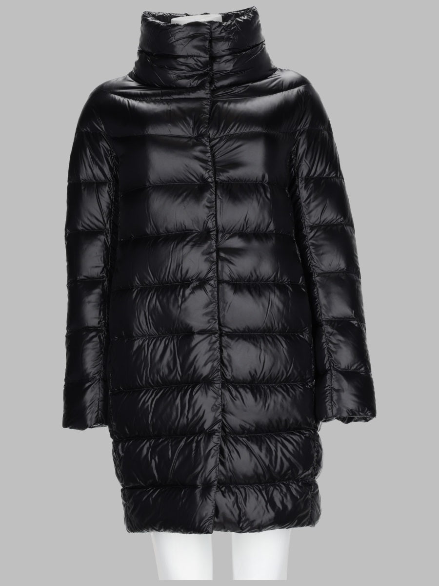 Long Quilted Down Jacket Black Polyamide Trench & Raincoats