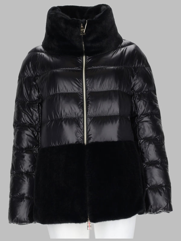 Quilted Puffer Jacket With Faux Fur Black Polyamide Trench & Raincoats