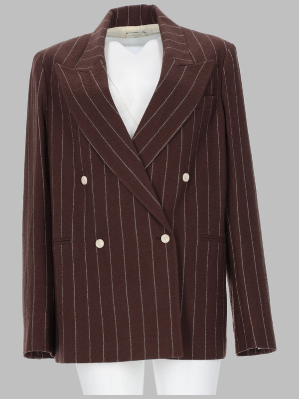 Blazer Stripes Wool Double-Breasted Brown Virgin Jacket