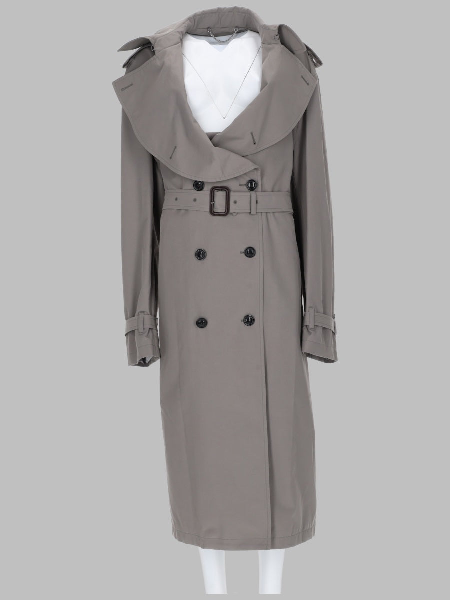 Trench Coat Fold-Down Collar Grey Cotton & Raincoats