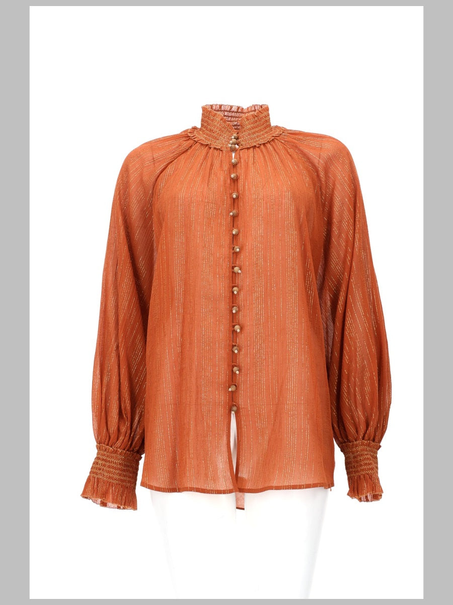 Blouse Aster Orange Cotton Silk Metallic Fibre Shirt