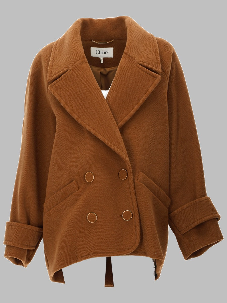 Wool Coat, Short Double-Breasted, Beige Trench & Raincoats