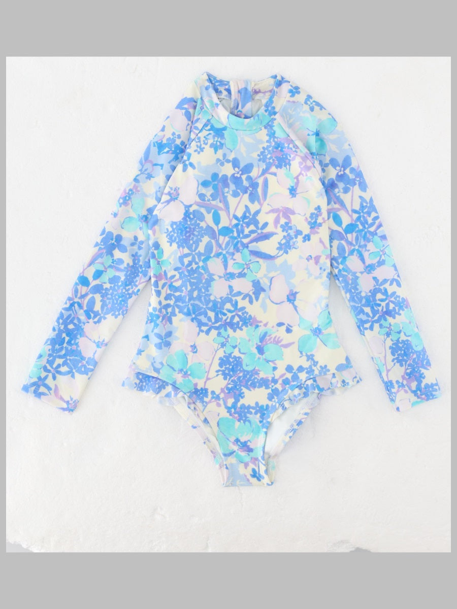 Kids Long Sleeve One-Piece Swimsuit Solstice Baby Blue Polyamide Swim Shorts