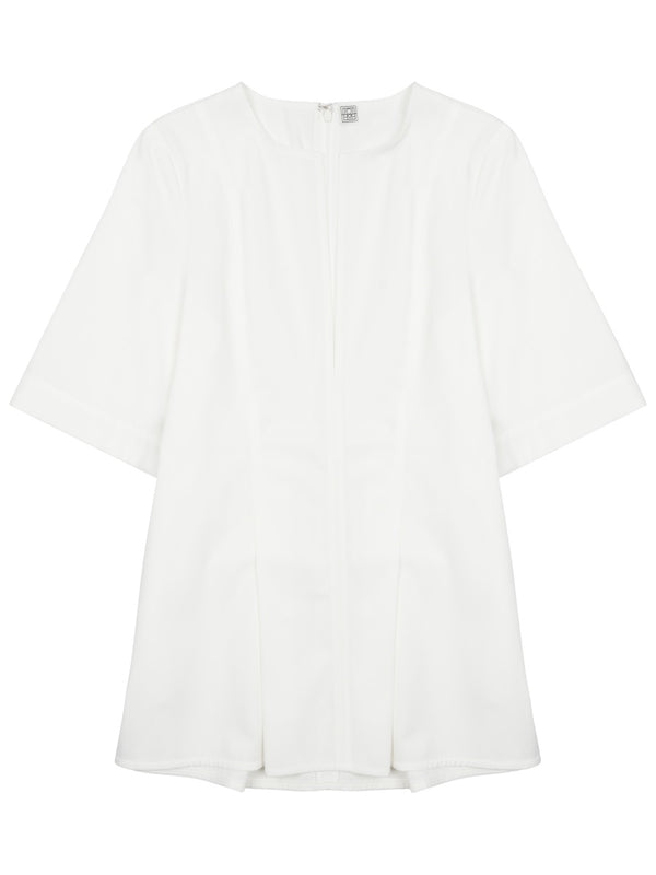 V-Neck Pleated Cotton Blouse White
