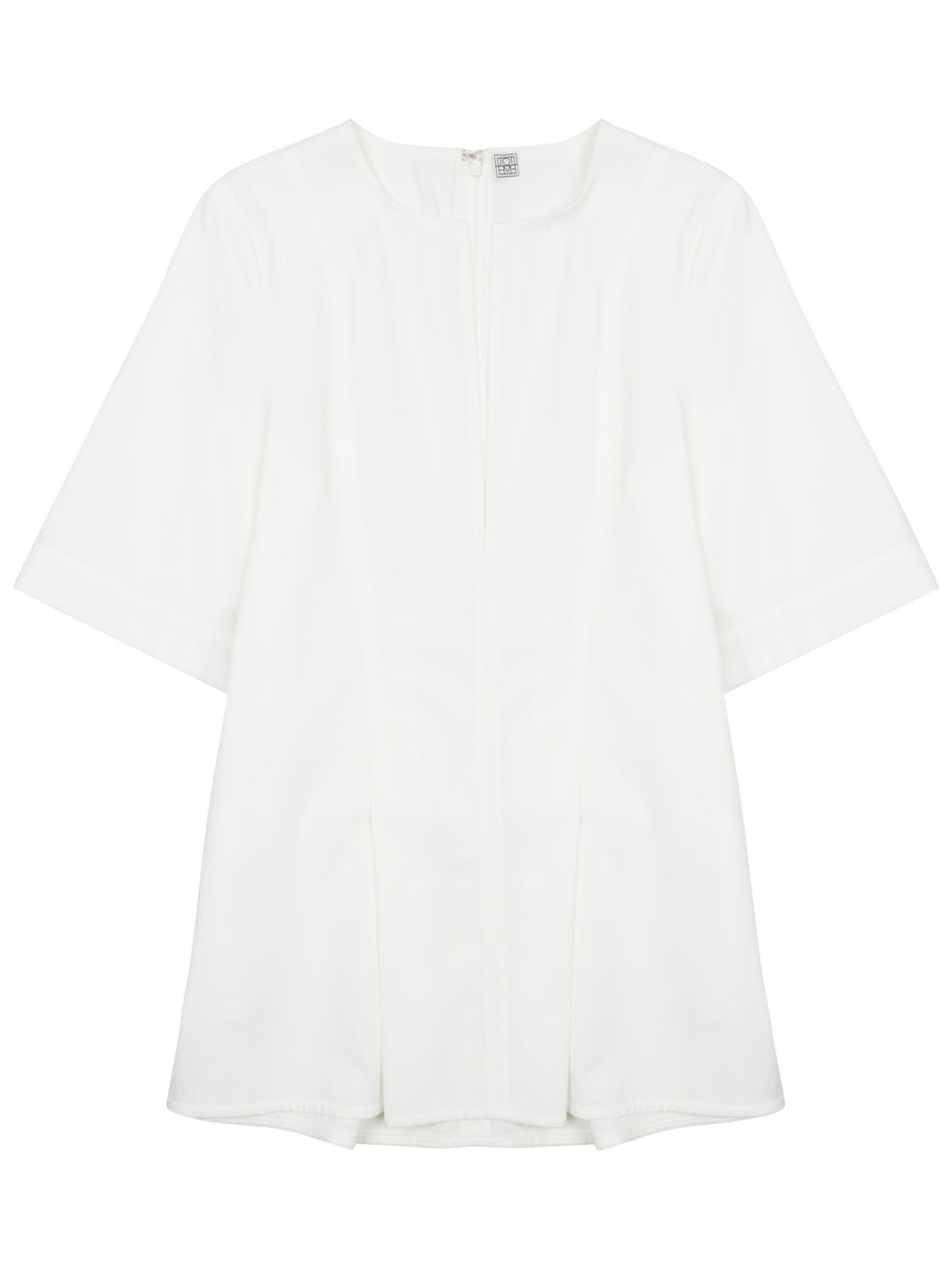 V-Neck Pleated Cotton Blouse White
