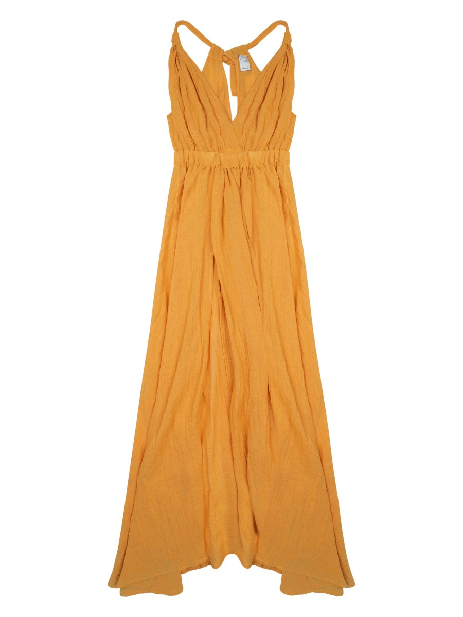 Dress Linen-Blend Yellow Viscose Linen