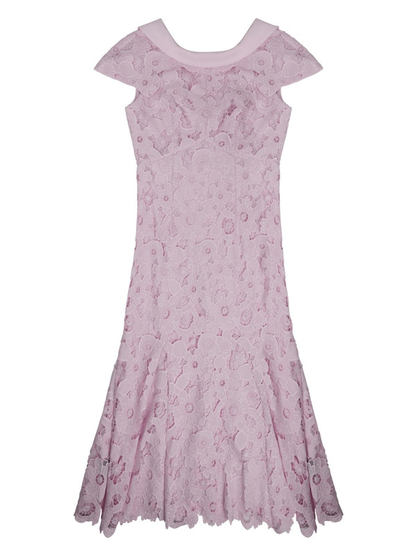 Midi Lace Dress Pink Polyester
