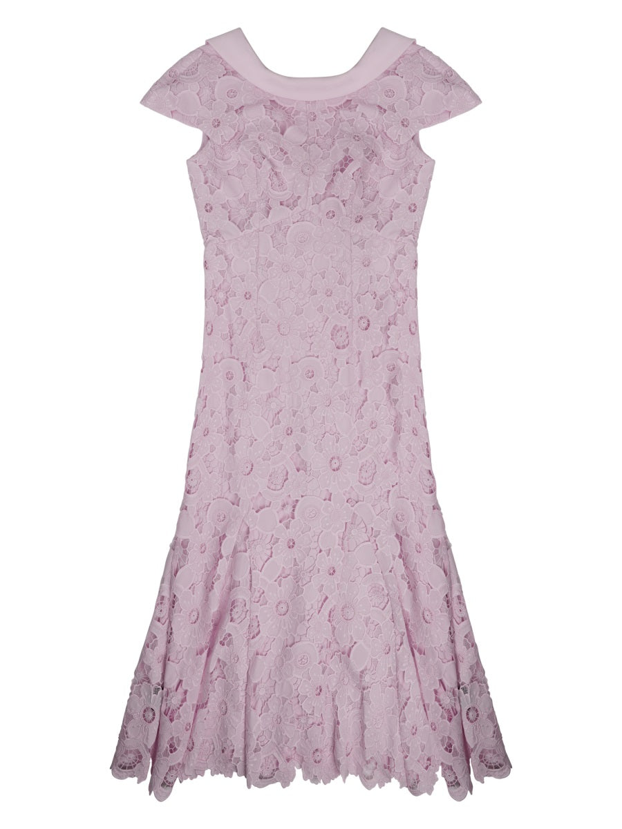 Midi Lace Dress Pink Polyester
