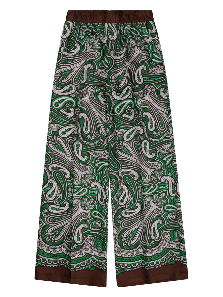Trousers Silk Paisley Print Green
