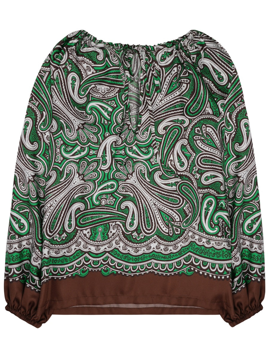 Silk Blouse With Paisley Print Green