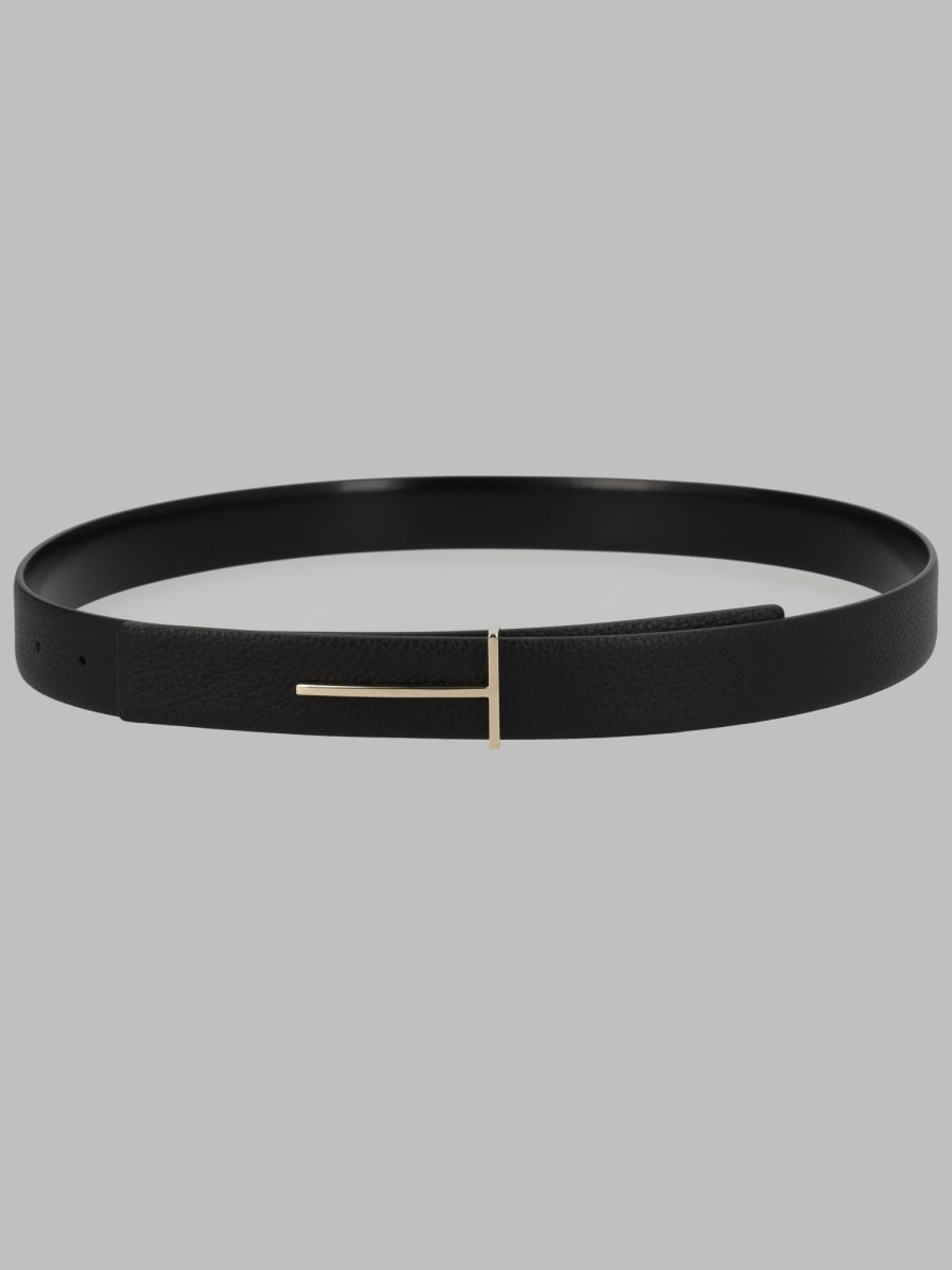 Leather Belt With T Buckle Black Calf