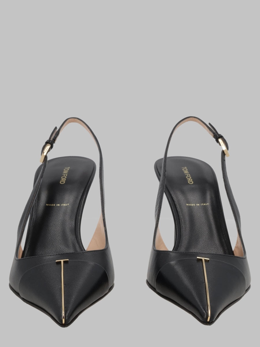 Slingback Shiny Kid Black Leather Brass Shoe
