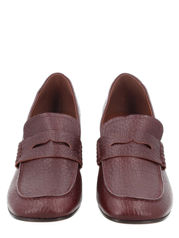 Heeled Leather Loafers Bordeaux Bovine