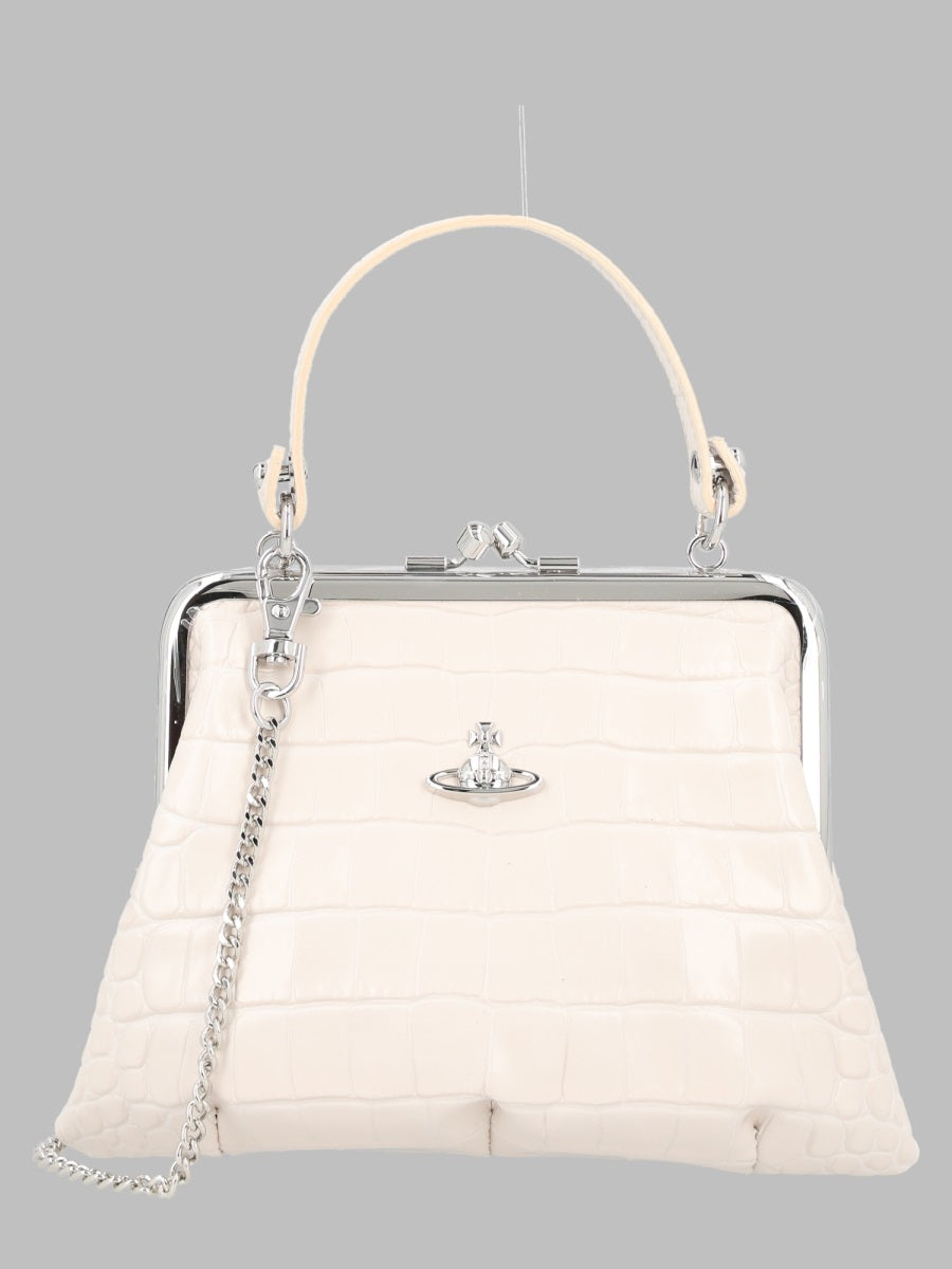 Handbag Granny Frame Ivory Leather Calf Handbags