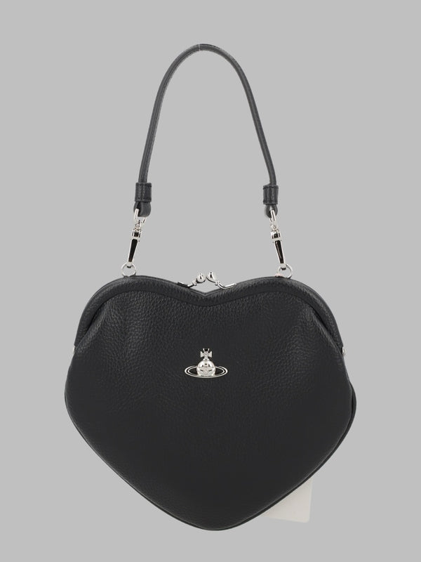 Shoulder Bag Belle Heart Frame Purse Black Polyurethane