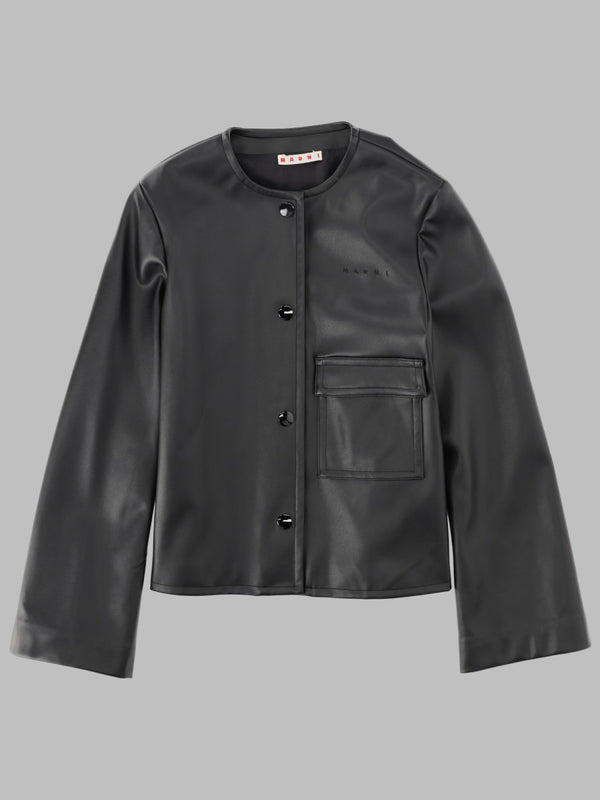 Coated Fabric Jacket With Pocket Black