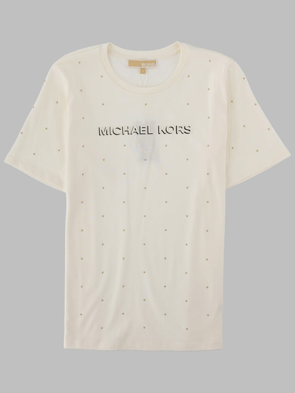 Rhinestone Logo Cotton T-Shirt Ivory T-shirts
