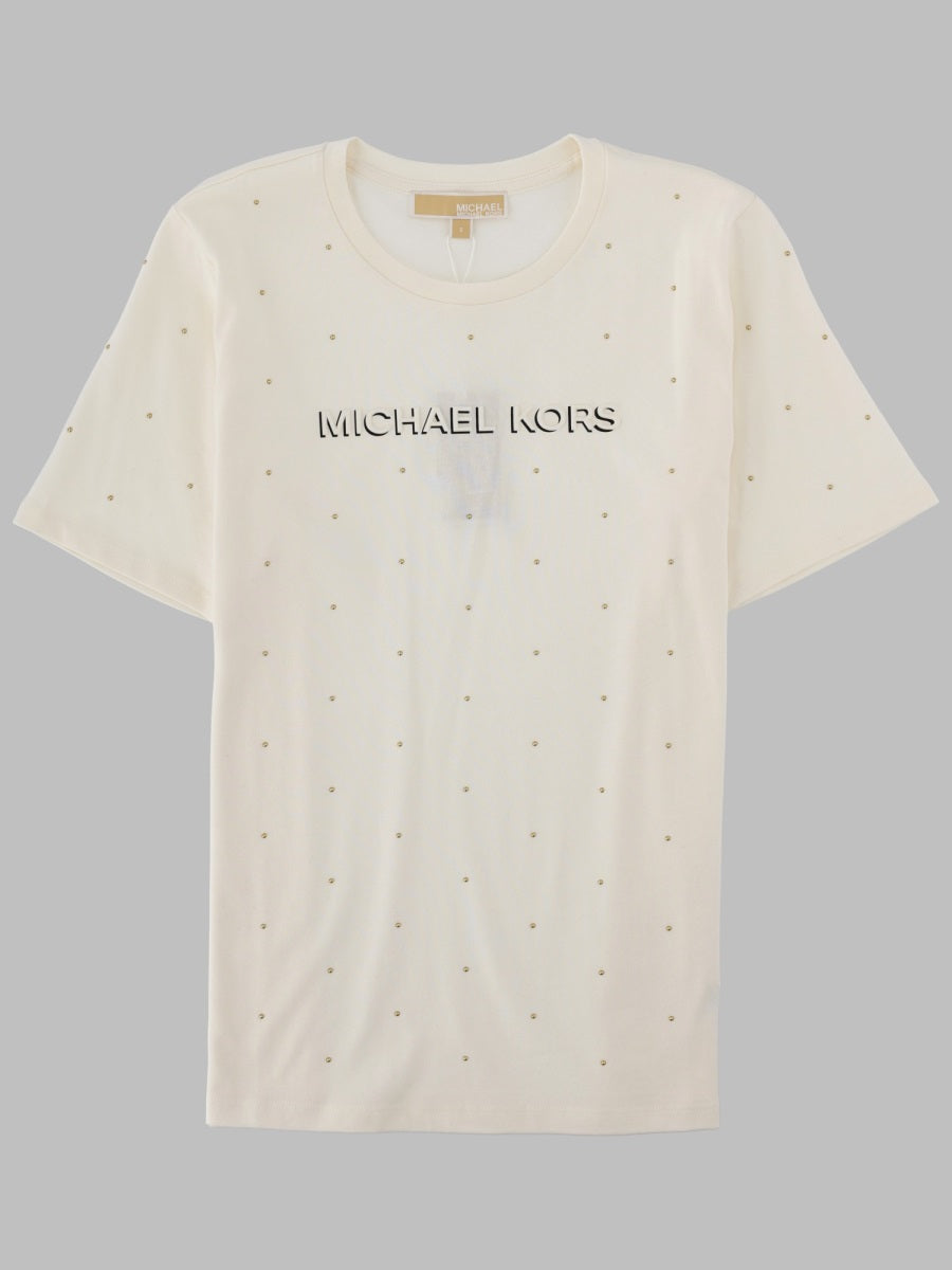 Rhinestone Logo Cotton T-Shirt Ivory T-shirts