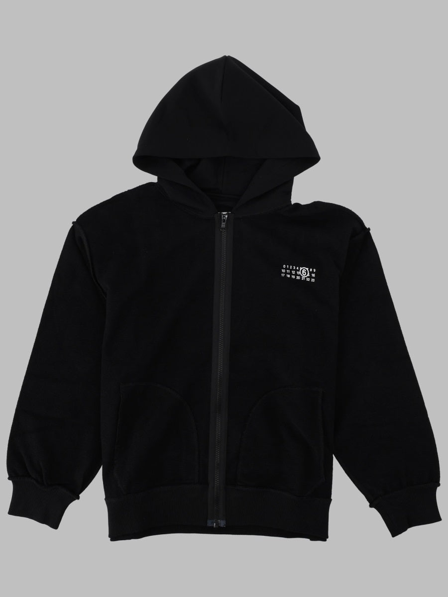 Logo Zip-Up Hoodie Black Cotton Sweatshirts