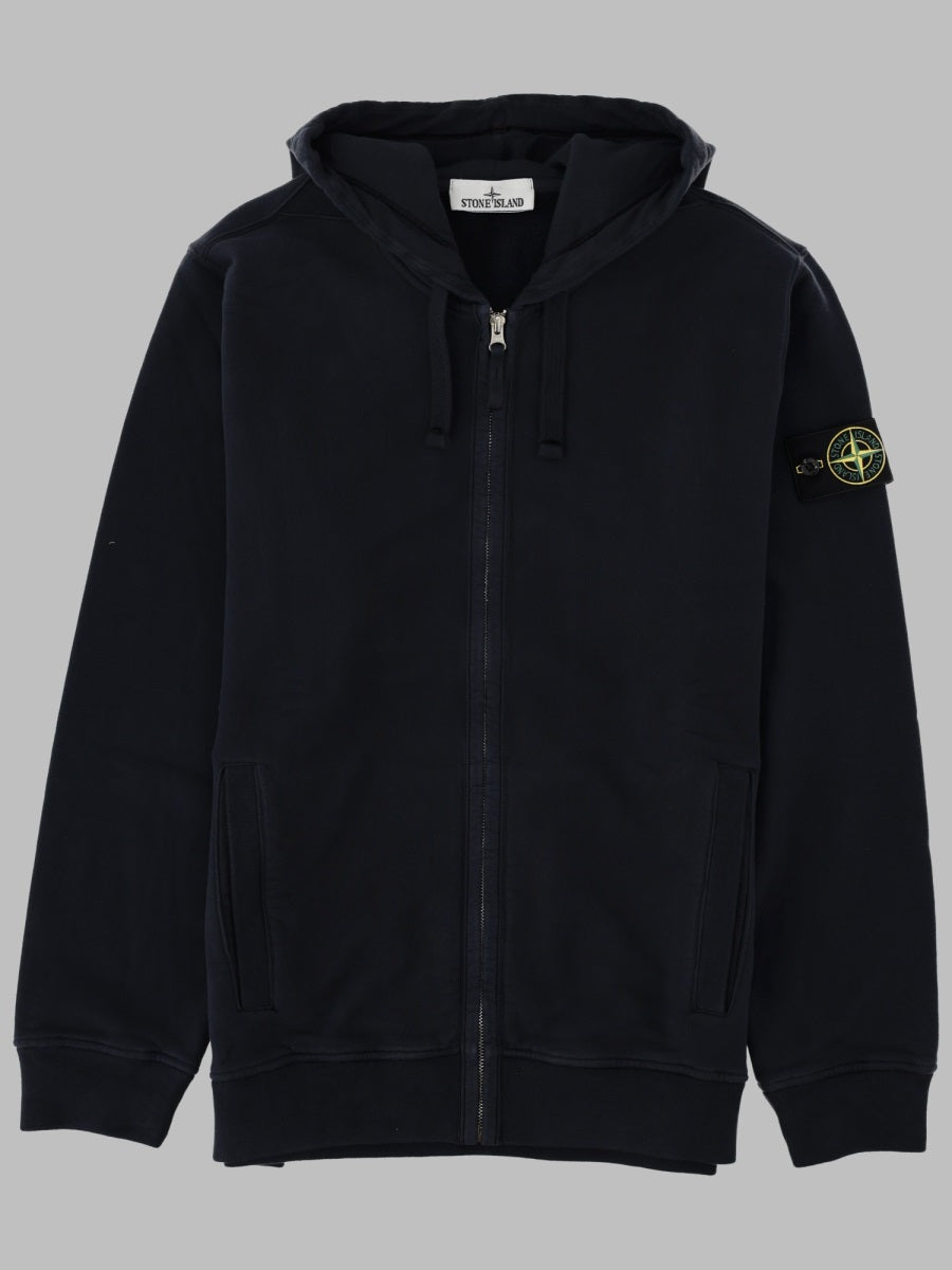 Zip-Up Logo Patch Blue Sweatshirt Cotton Sweatshirts