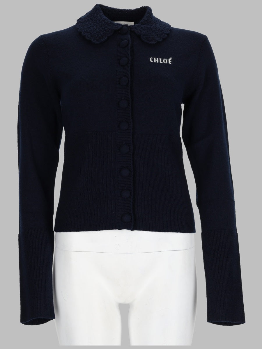 Fitted Knit Wool Cardigan Blue Jumpers
