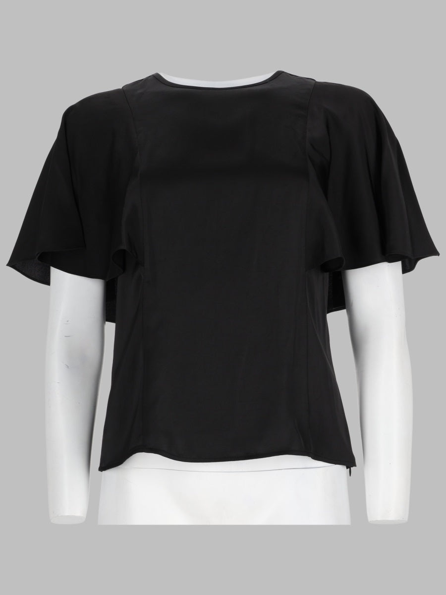 Satin Blouse With Cape Sleeves Black Polyester