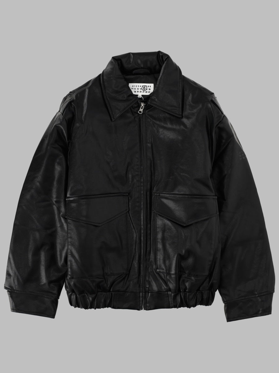 Biker Jacket Black Coated Fabric Viscose Leather