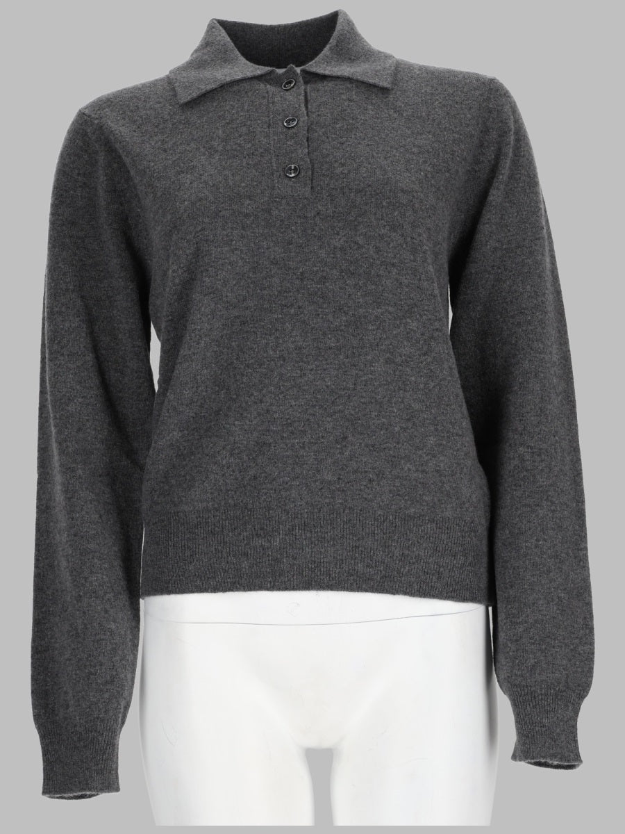 Knit Polo Top Grey Virgin Wool Jumpers