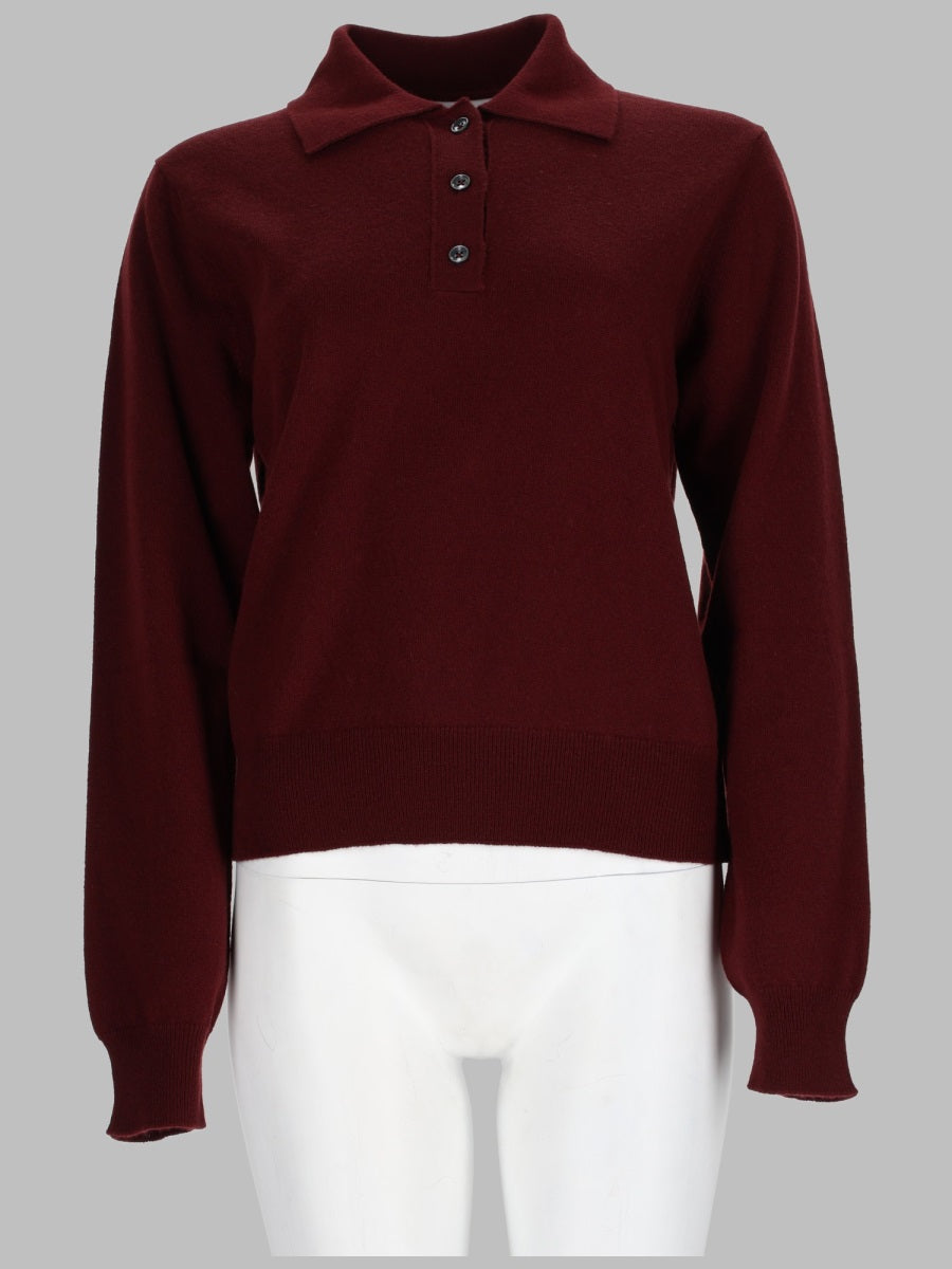 Polo Knit Top Bordeaux Virgin Wool Jumpers