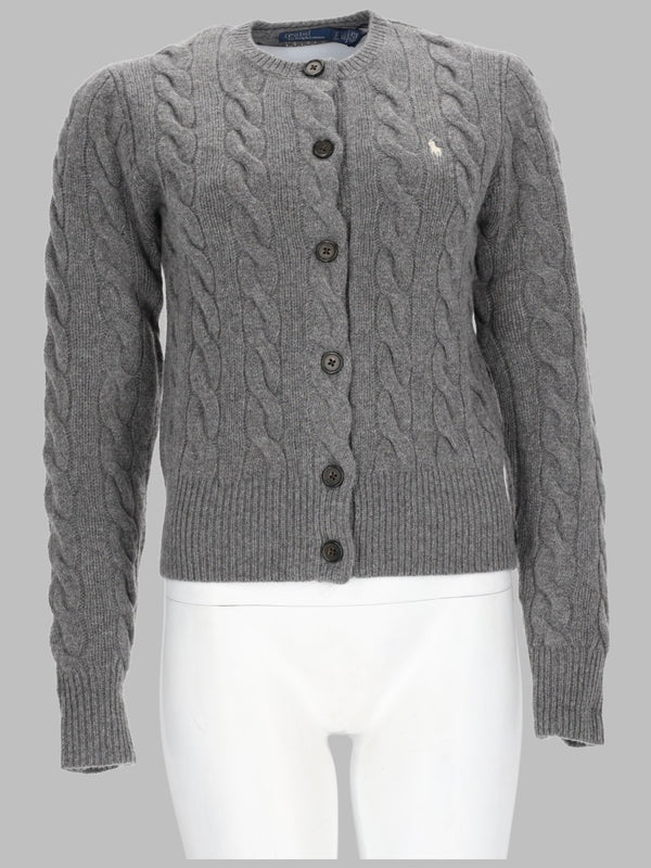 Cable-Knit Wool & Cashmere Cardigan Grey Jumpers