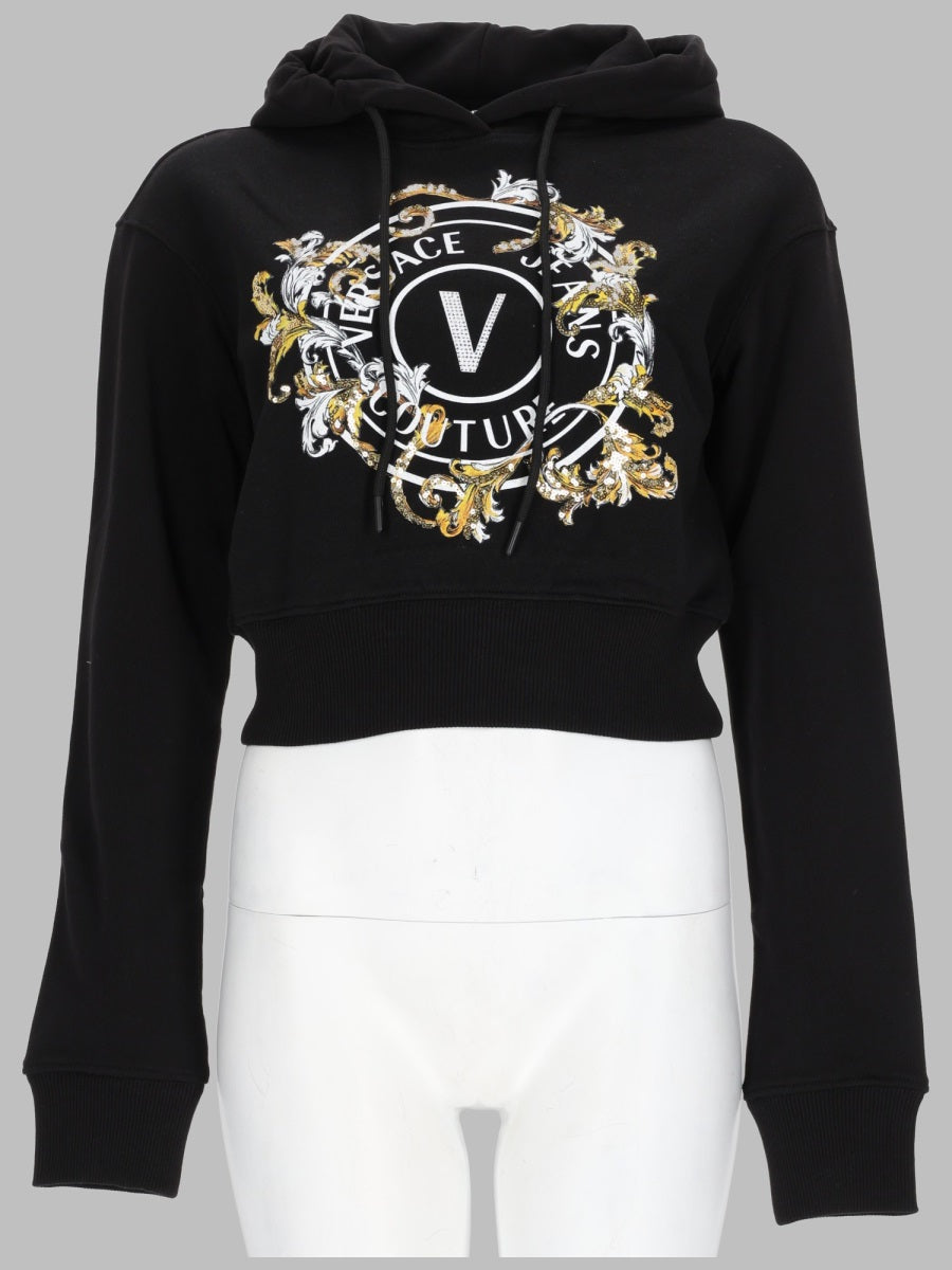 Sweatshirt With Baroque Emblem Black Cotton Sweatshirts