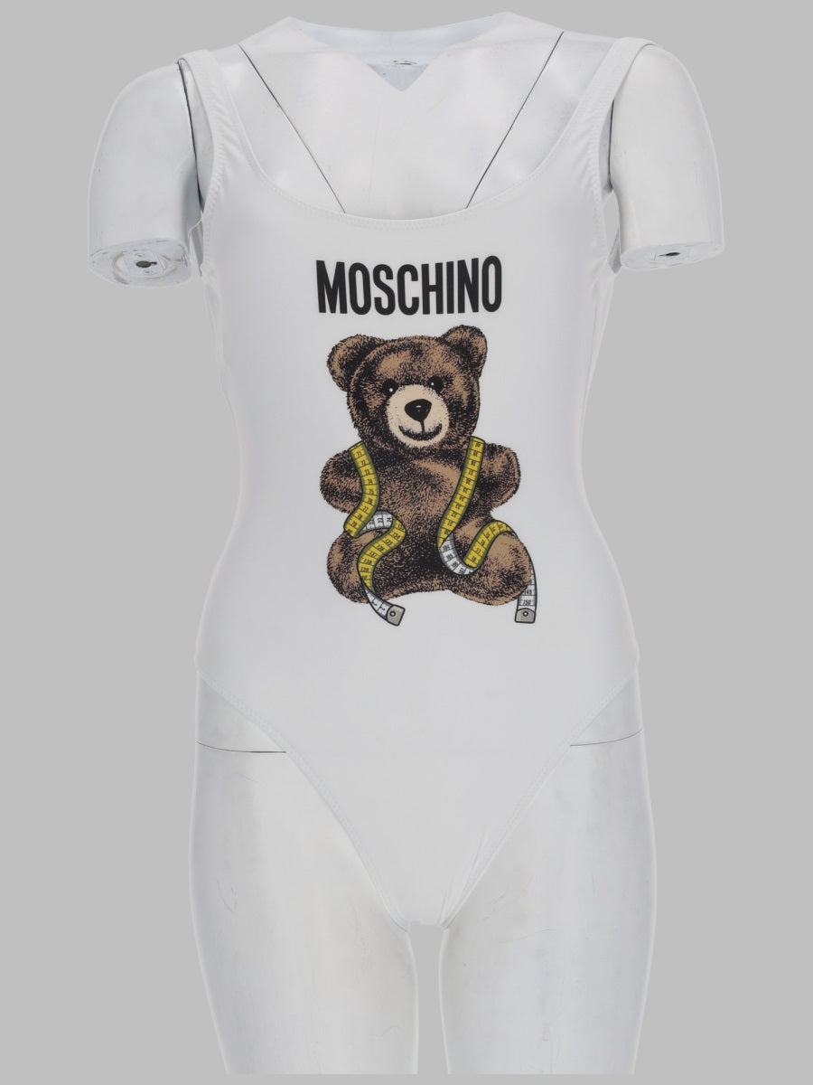 One-Piece Teddy Swimsuit White Polyamide Swim Shorts
