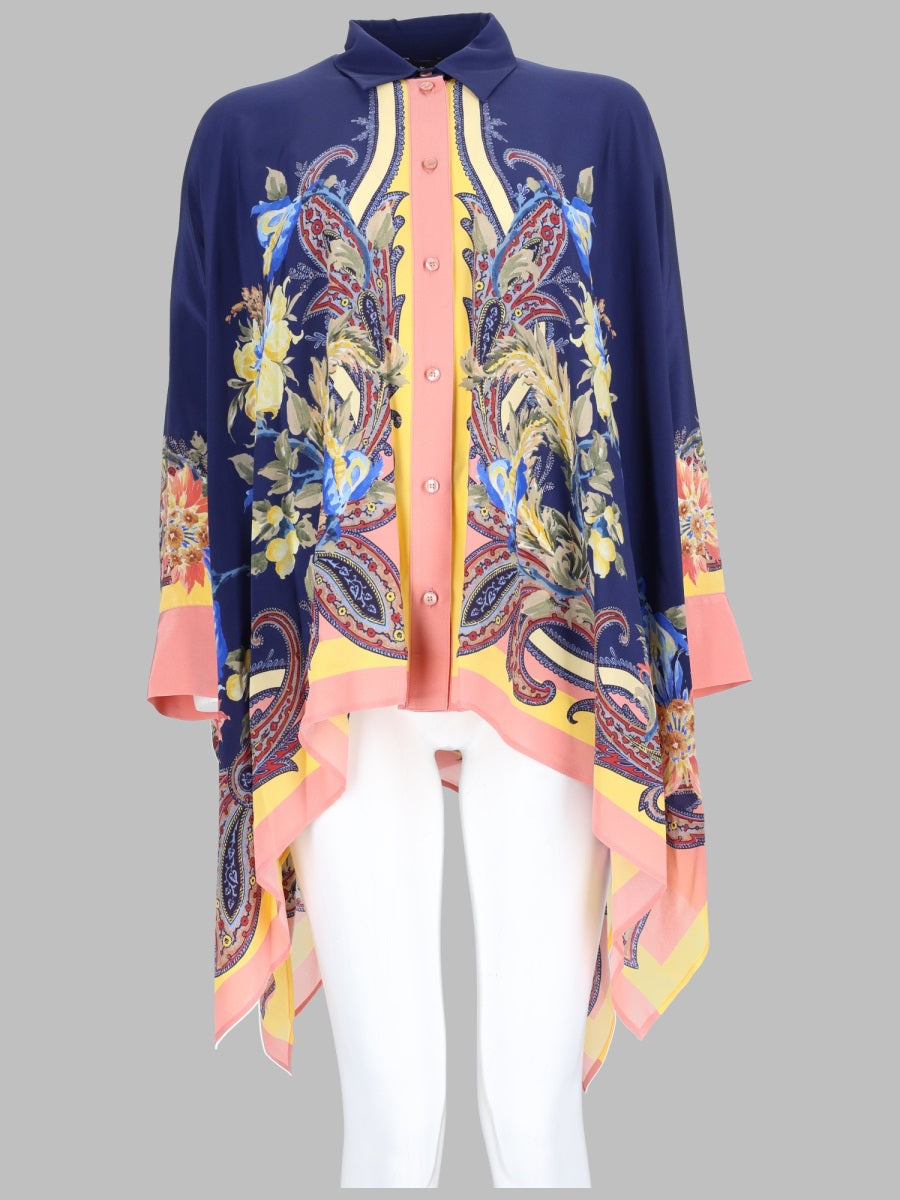 Asymmetric Silk Paisley Shirt Multicolour