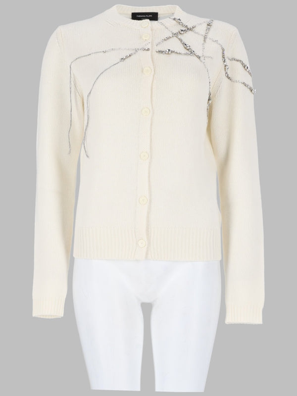Rhinestone Embellished Wool Blend Cardigan Ivory Jumpers