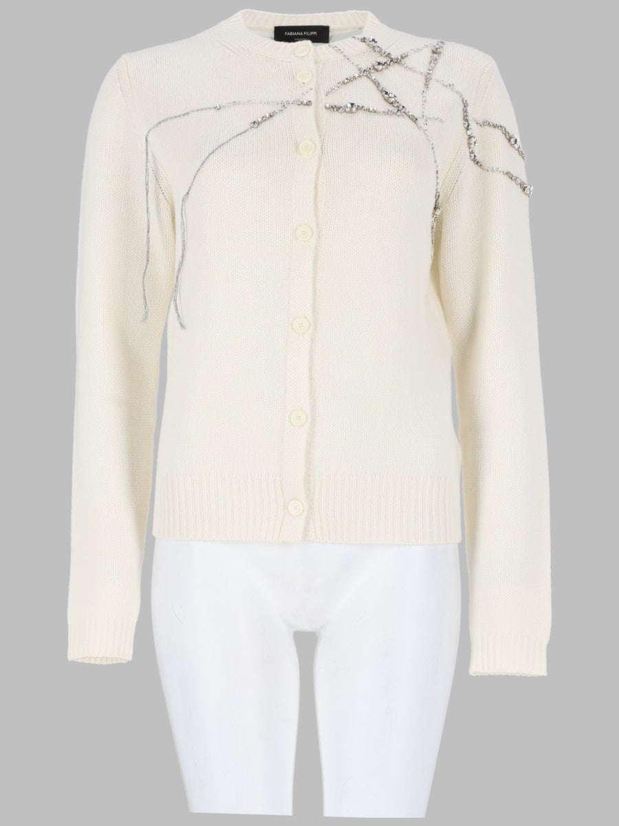 Rhinestone Embellished Wool Blend Cardigan Ivory Jumpers