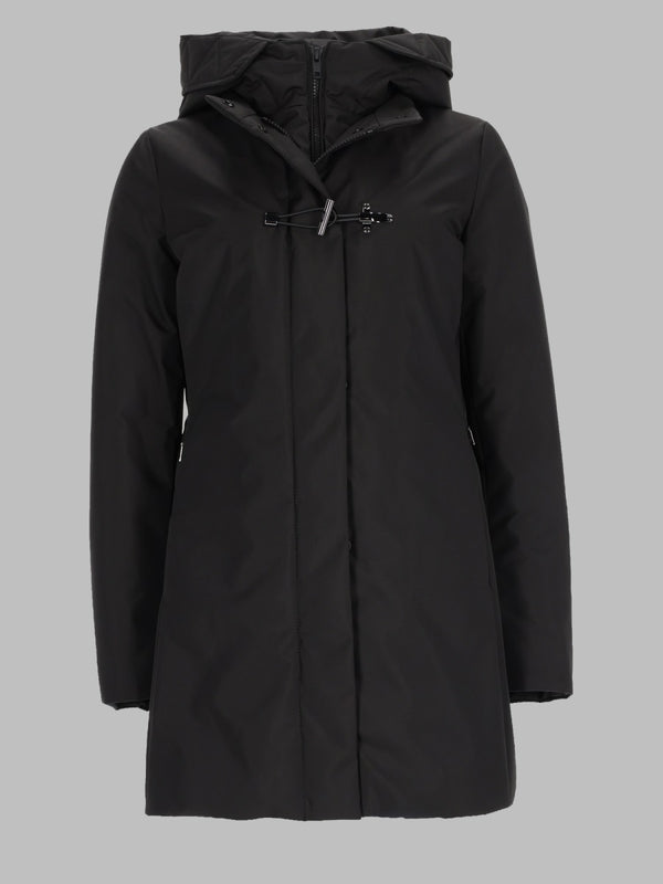 Hooded Parka Coat Black Polyester Trench & Raincoats