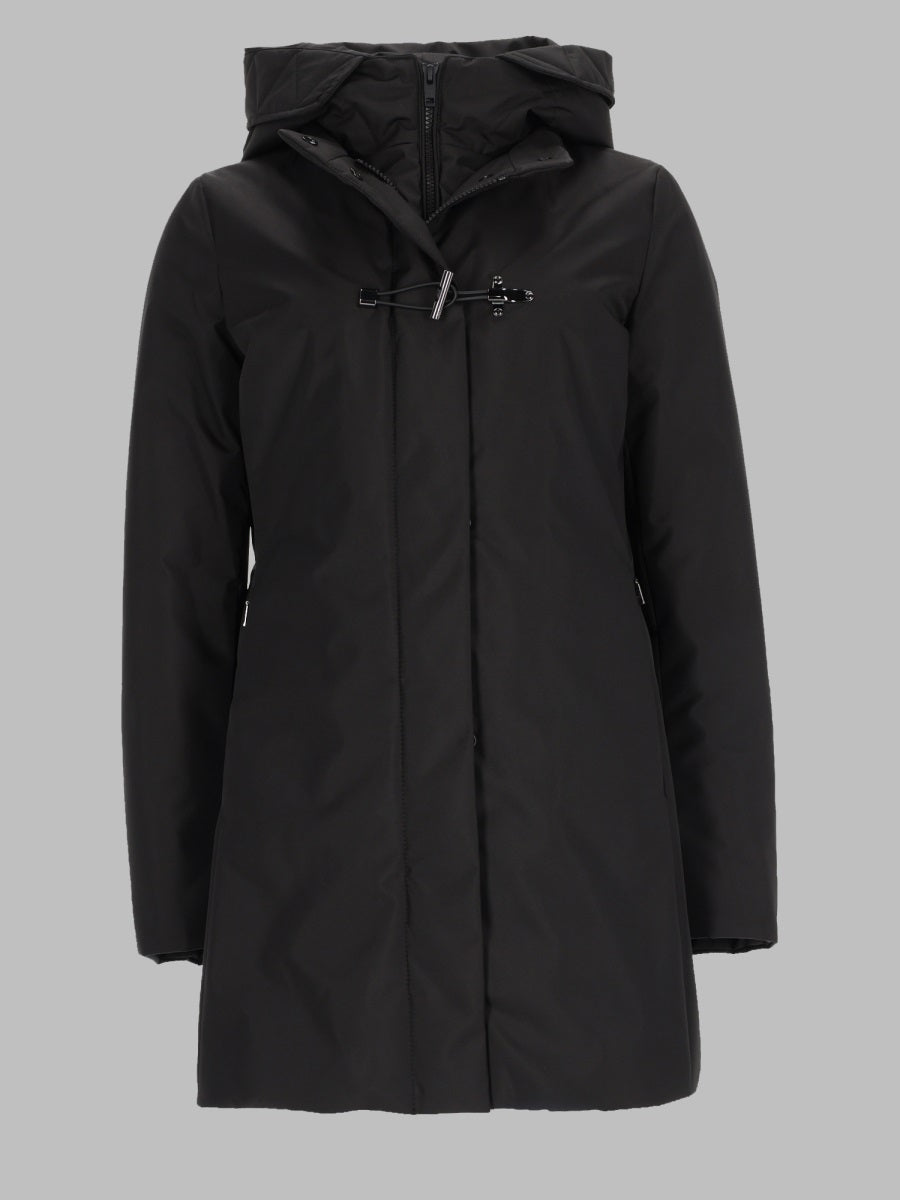 Hooded Parka Coat Black Polyester Trench & Raincoats