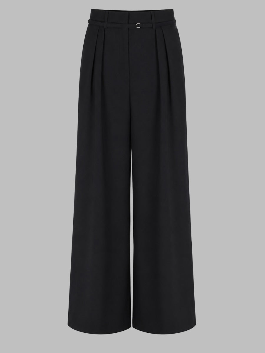 Wide-Leg Peacha Wool Trousers Black