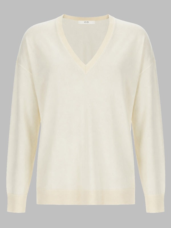 Cashmere V-Neck Sweater Ivory Jumpers